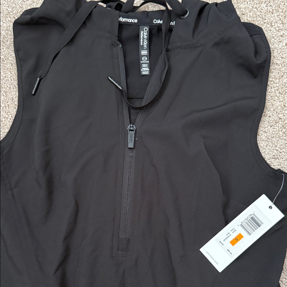 Calvin Klein Black Sleeveless Zip-Front Top with Hood - Picture 2 of 5